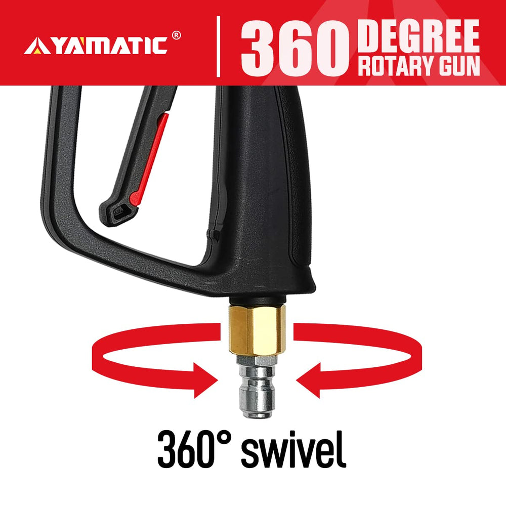 YAMATIC 3/8 inch swivel inlet closeup preventing hose kinks for easier use