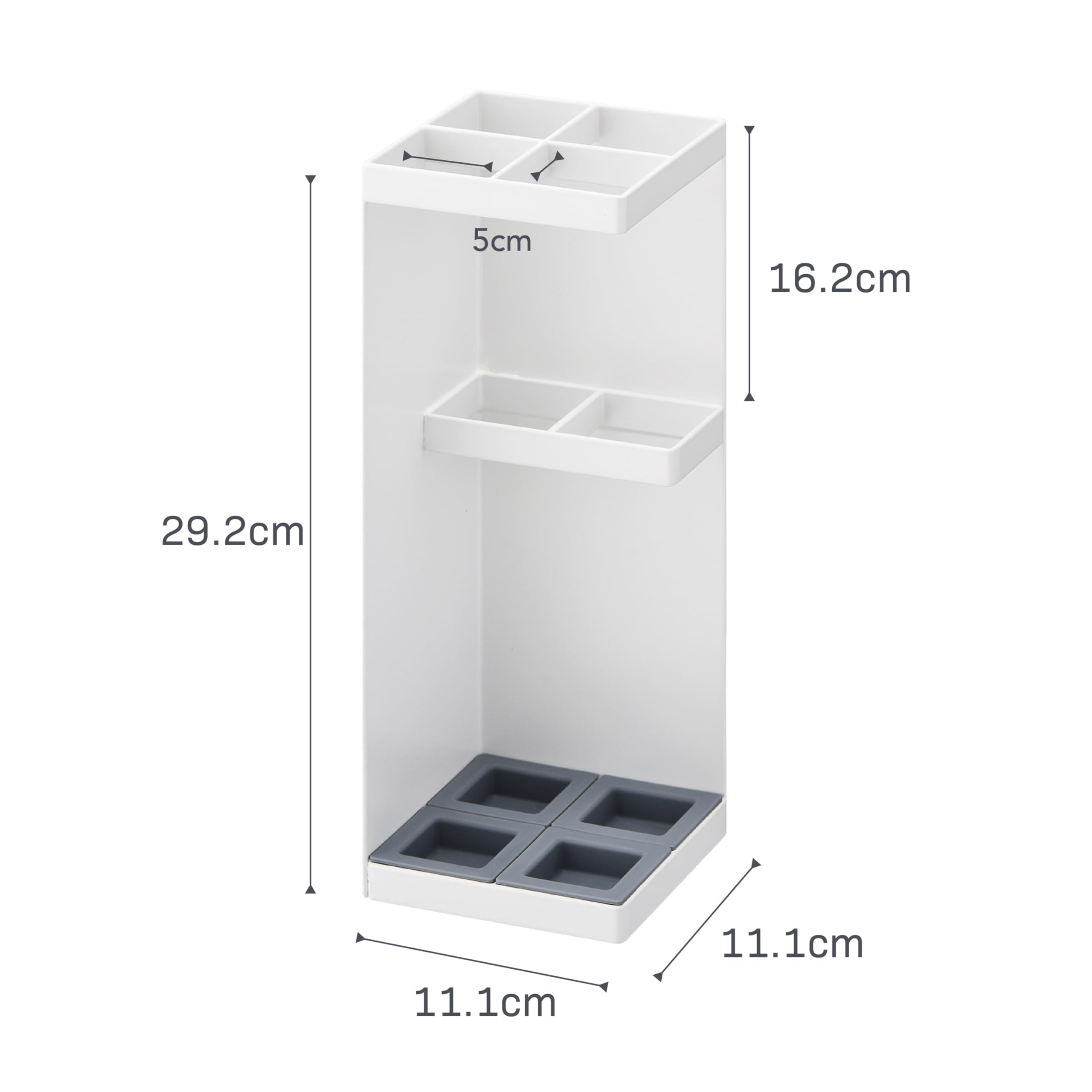Yamazaki stand in a styled entryway showing neat, minimalist storage benefit