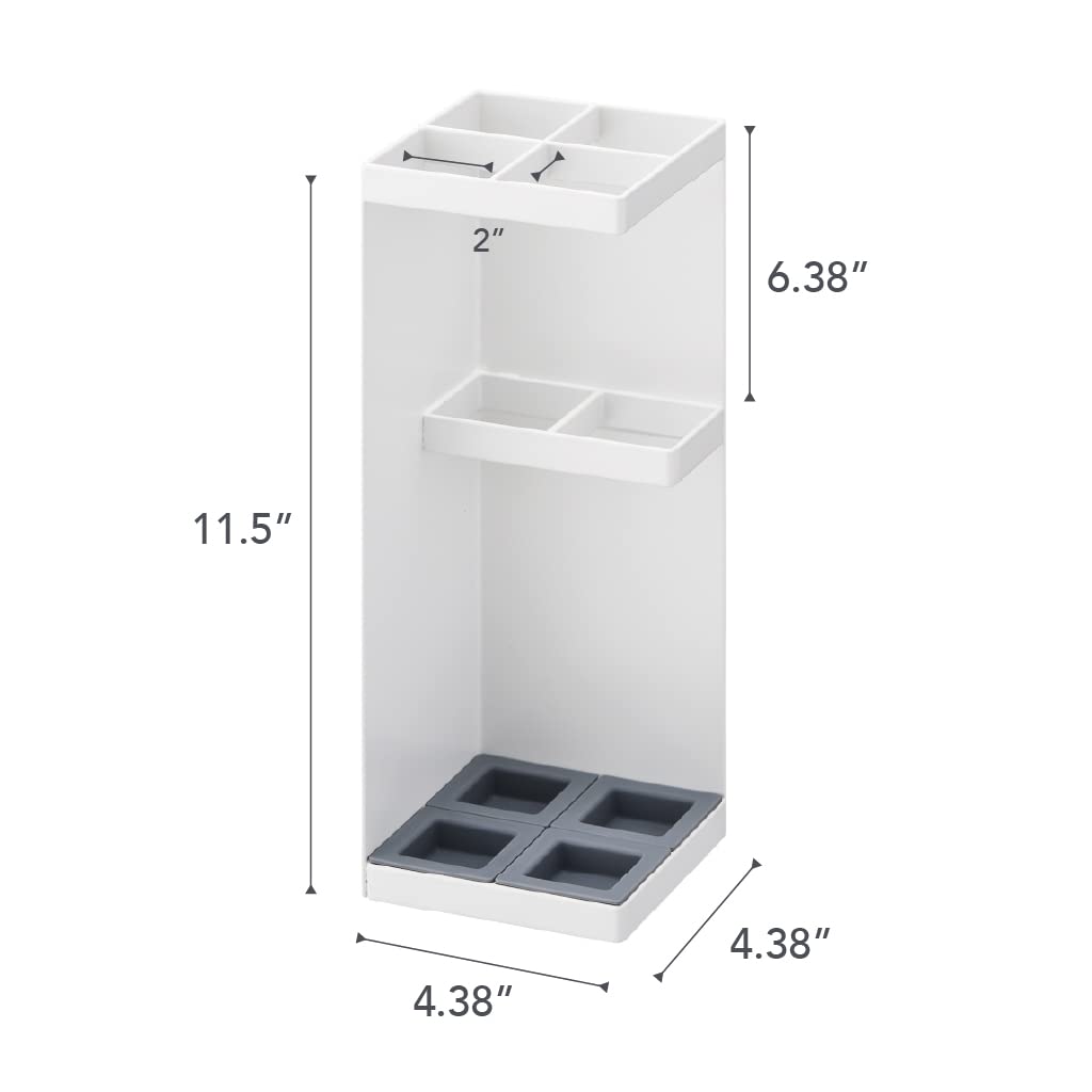 Yamazaki stand beside shoe rack demonstrating slim footprint and space-saving benefit