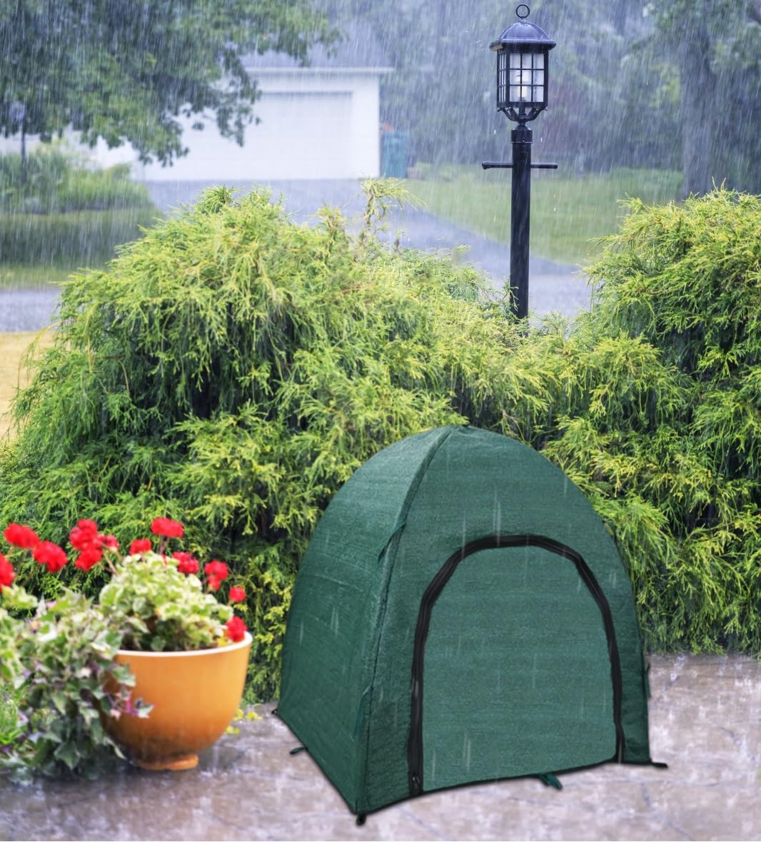 YAMYGA cover beside potted plant showing compact 22-inch scale