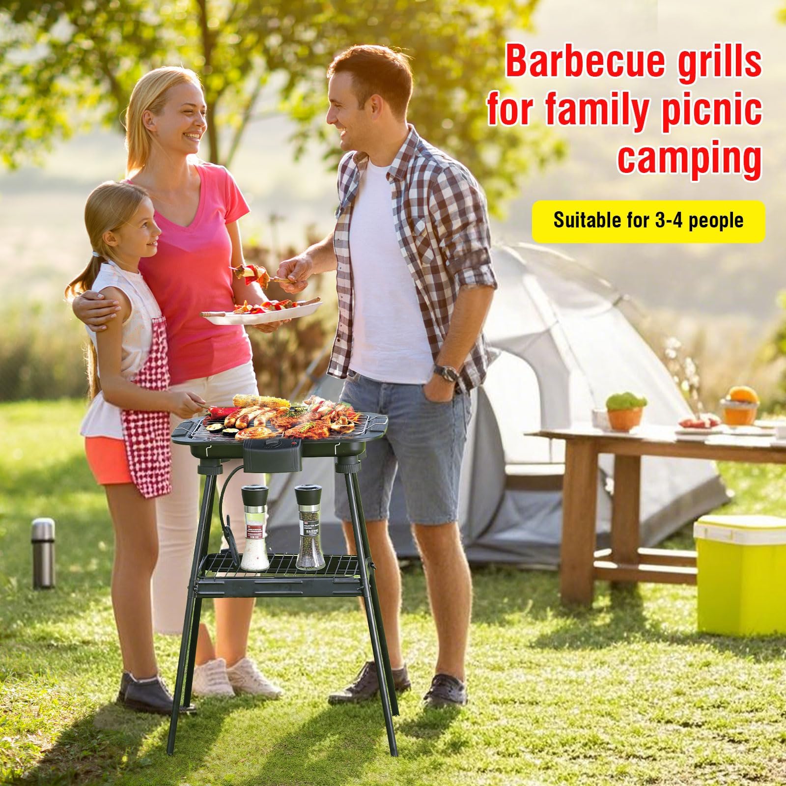 YANDEA indoor lifestyle scene with family enjoying smokeless barbecue at table