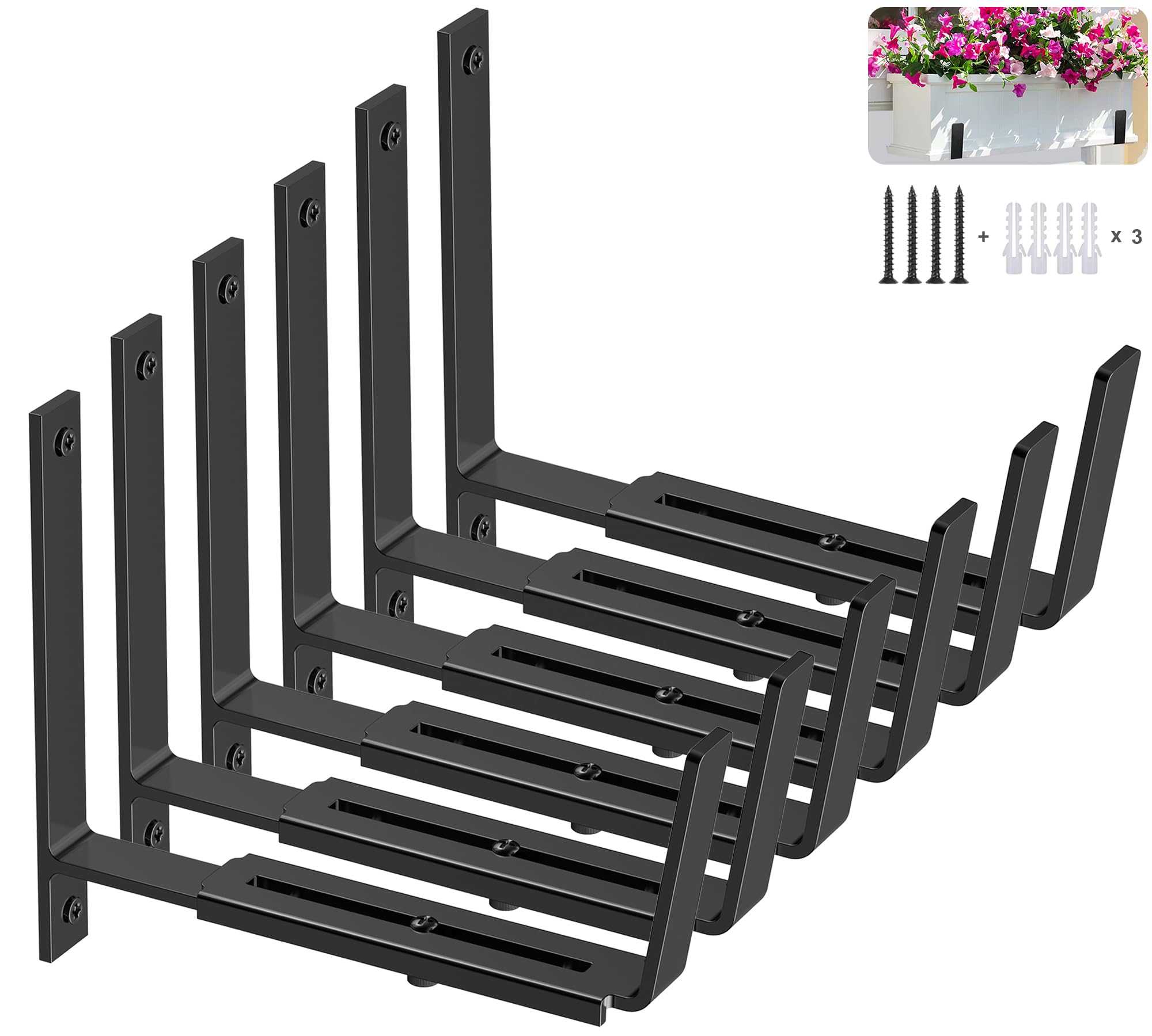 Y&M front view of six mounted planter brackets showing stable display benefit