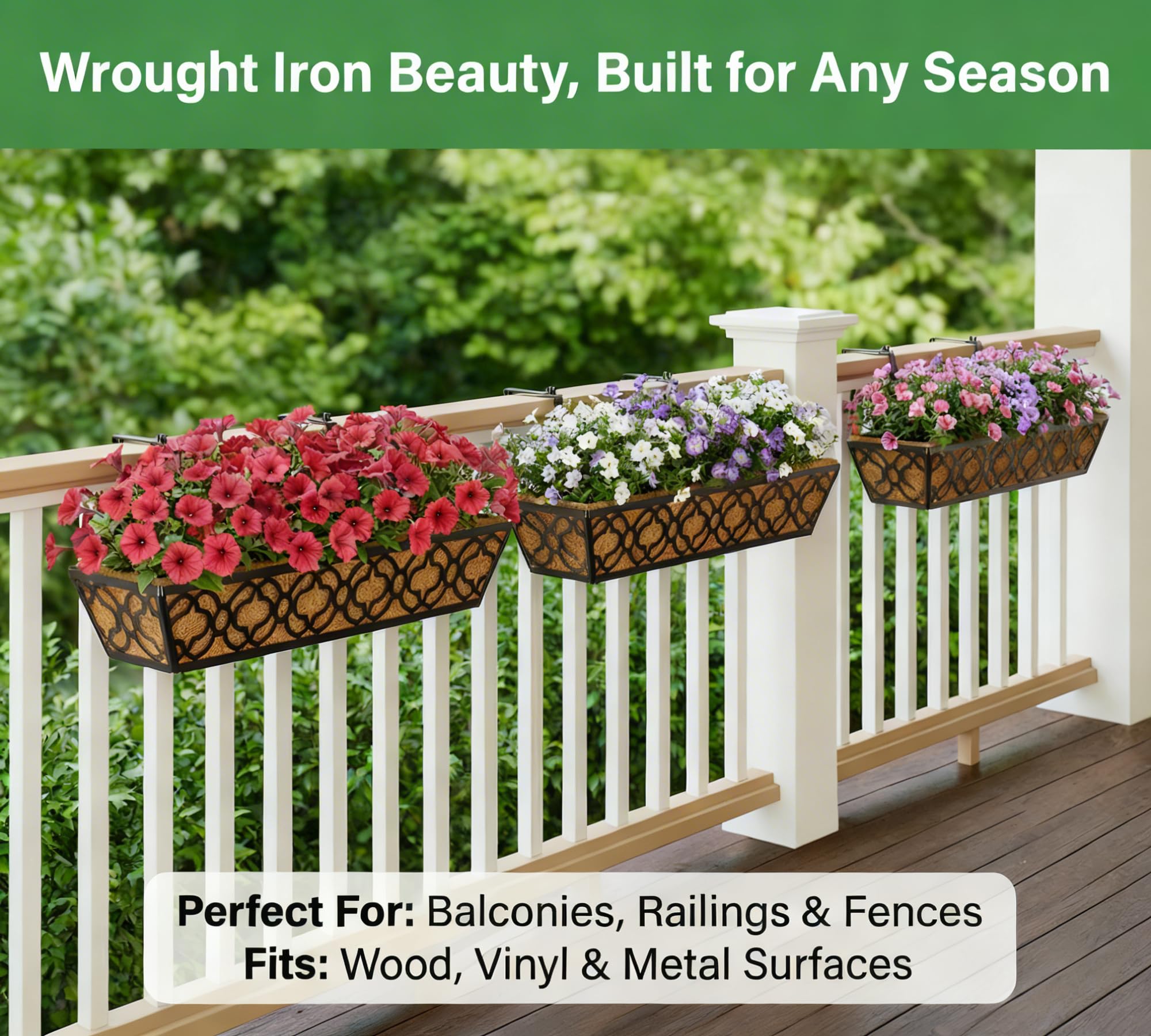 Y&M installed on fence with trailing flowers boosting porch curb appeal