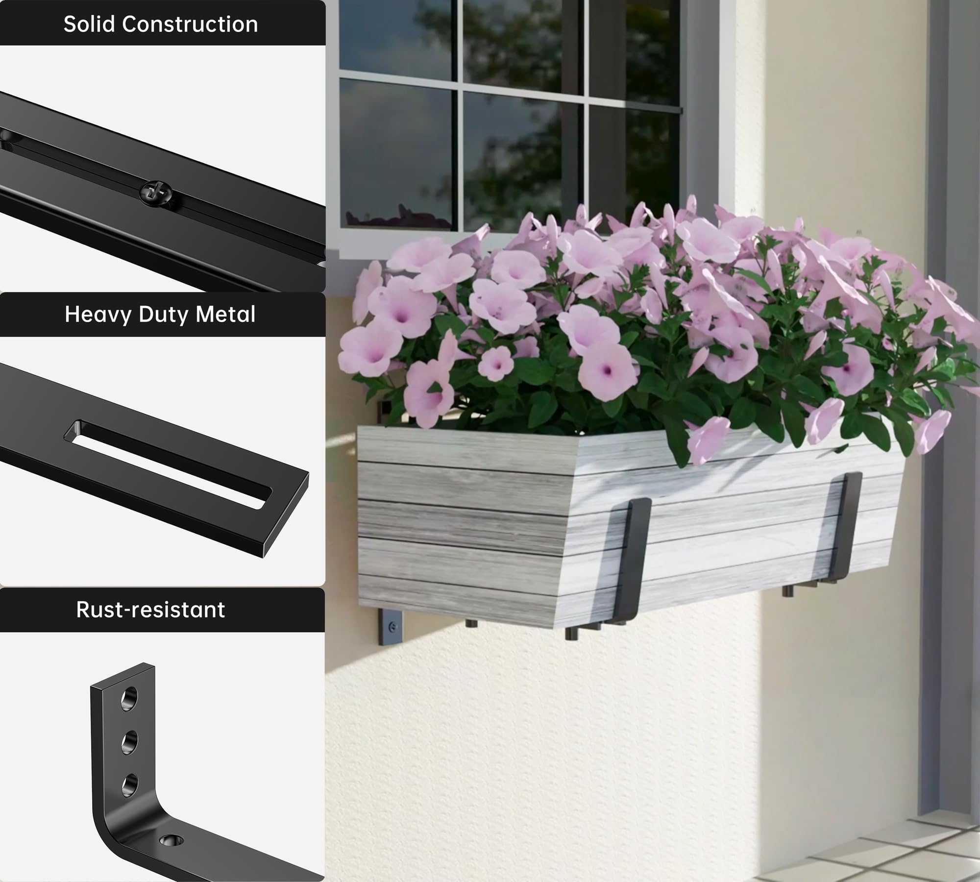 Y&M brackets installed on balcony with planters illustrating elevated garden styling