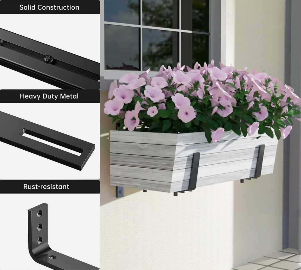 Y&M brackets installed on balcony with planters illustrating elevated garden styling
