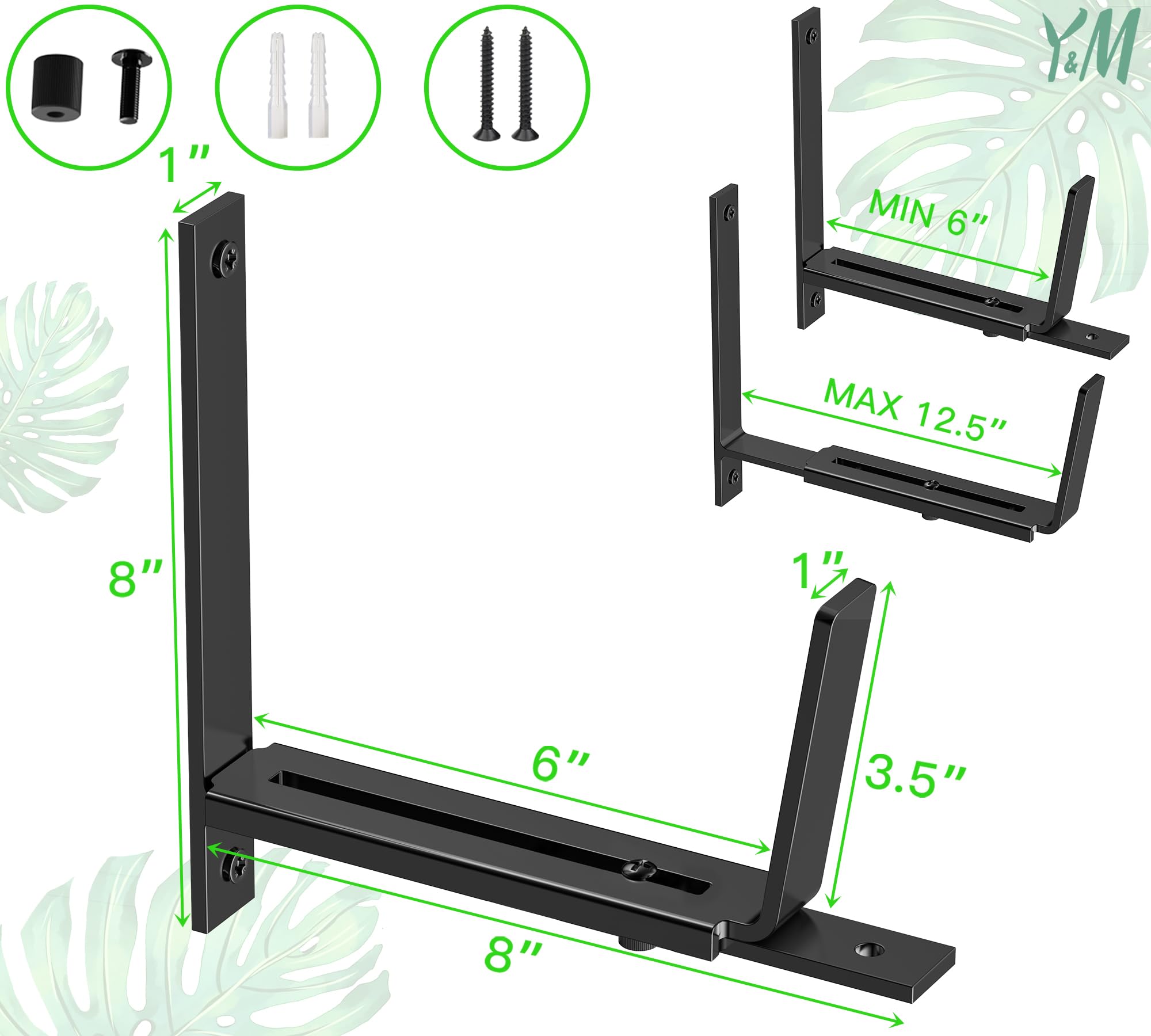 Y&M side profile bracket on railing with planter demonstrating space-saving benefit