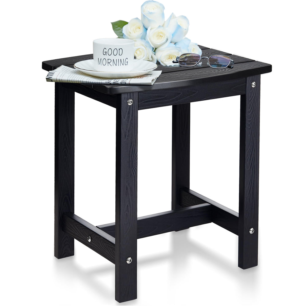 Y&M side table front view showing compact waterproof design and sturdy appearance