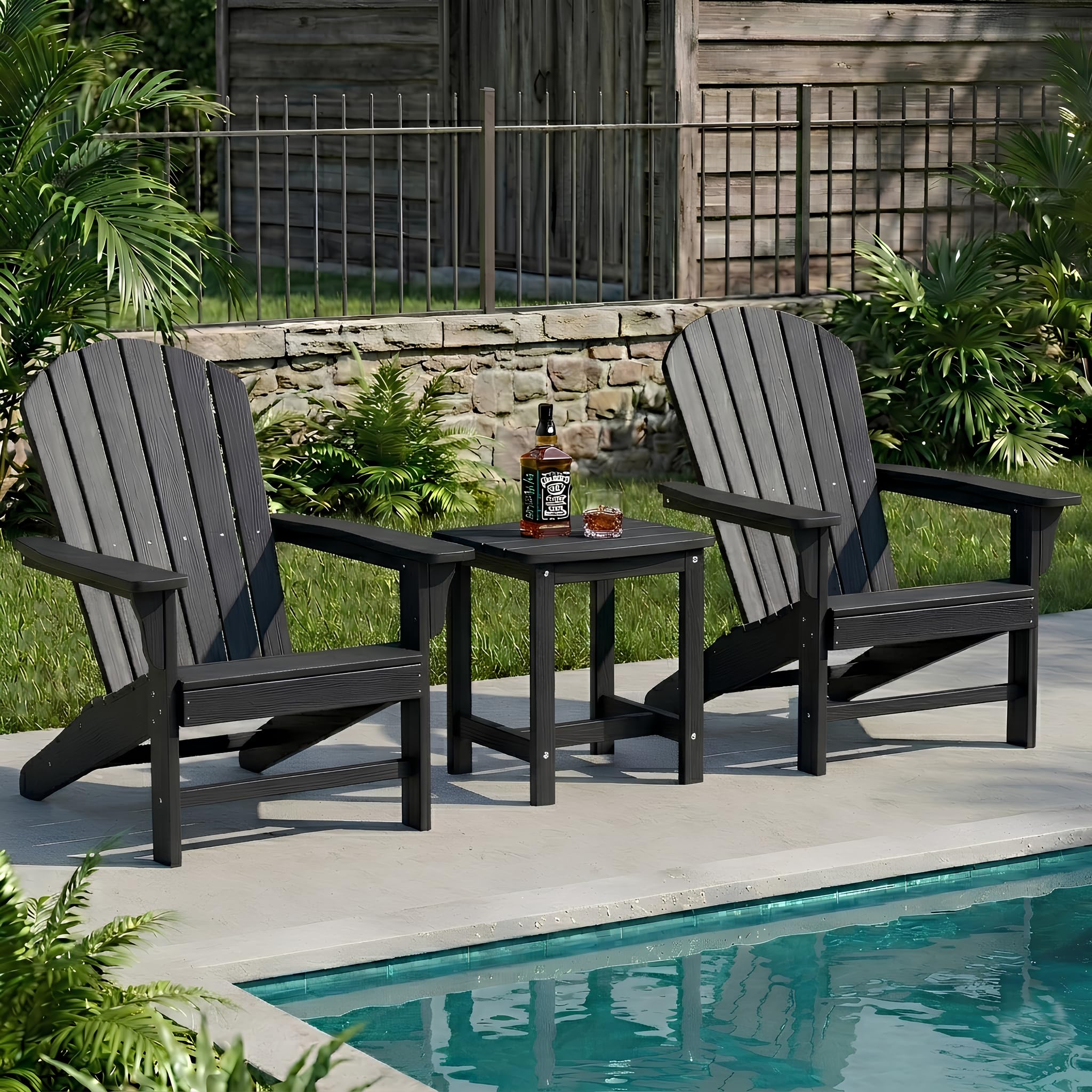 Y&M side table beside Adirondack chair showing scale and convenient reach