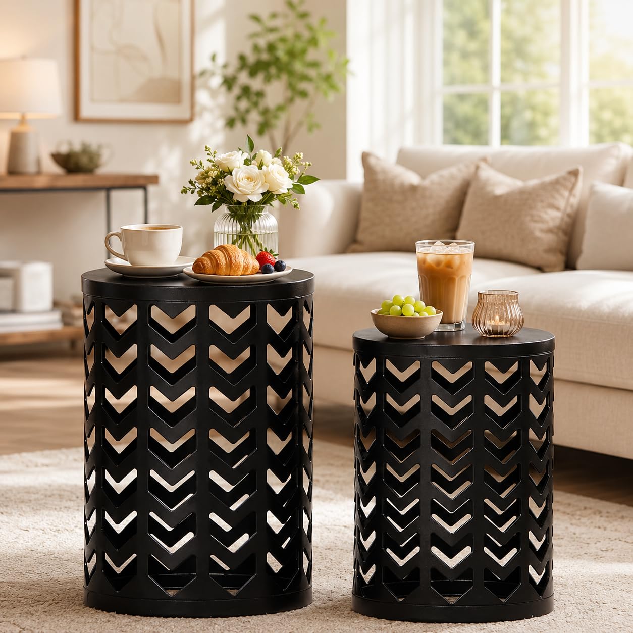 Y&M stacked arrangement of nesting tables demonstrating space-saving storage benefit