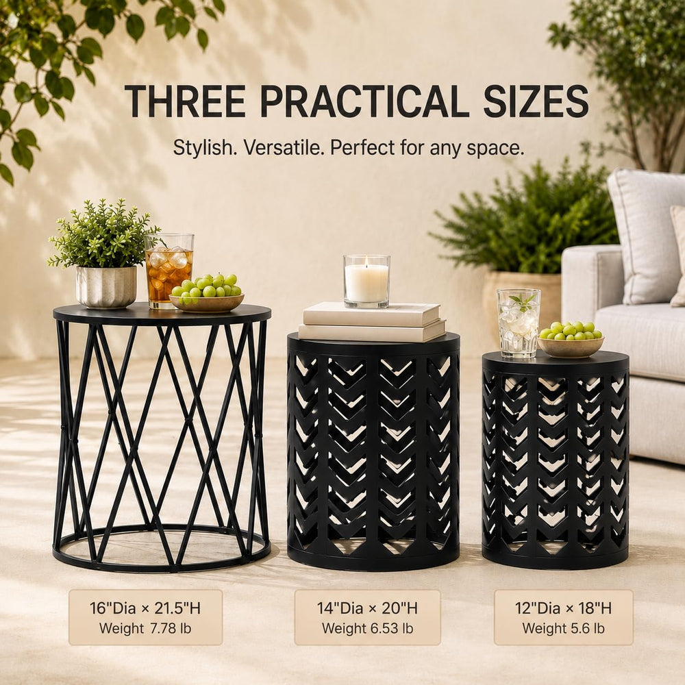 Y&M three tables side-by-side showing size differences for planning placement