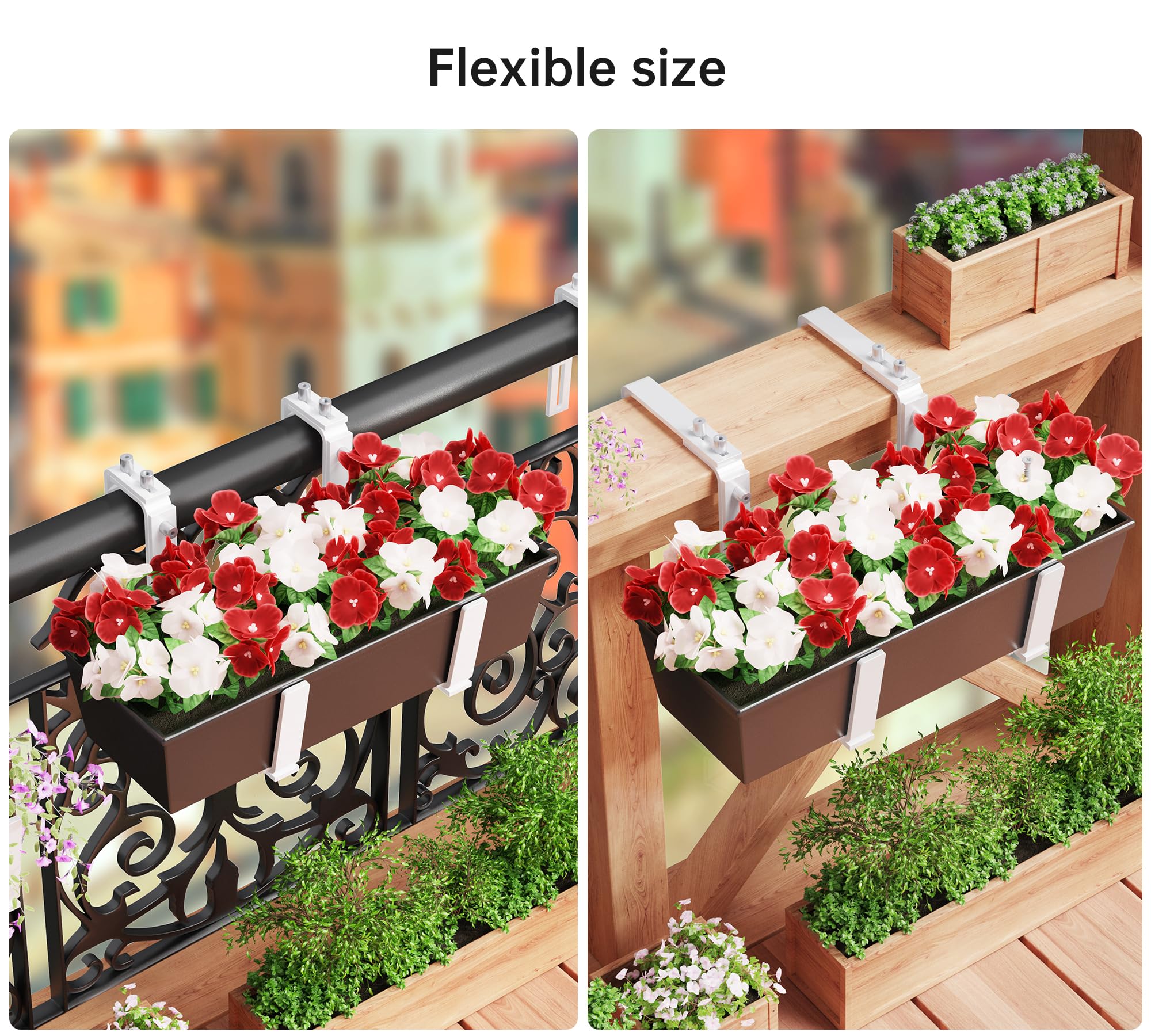 Y&M wall-mounted planter brackets showing secure attachment and tidy look benefit