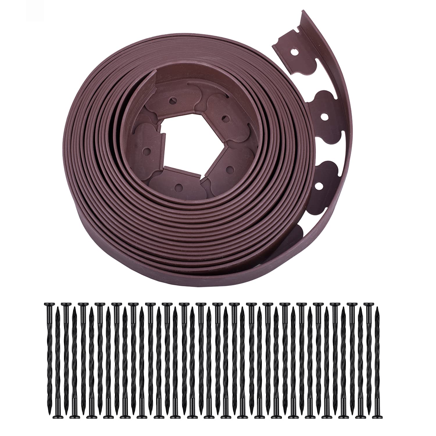 YANEYRIE front view of 40ft garden edging kit showing compact packaging and included spikes