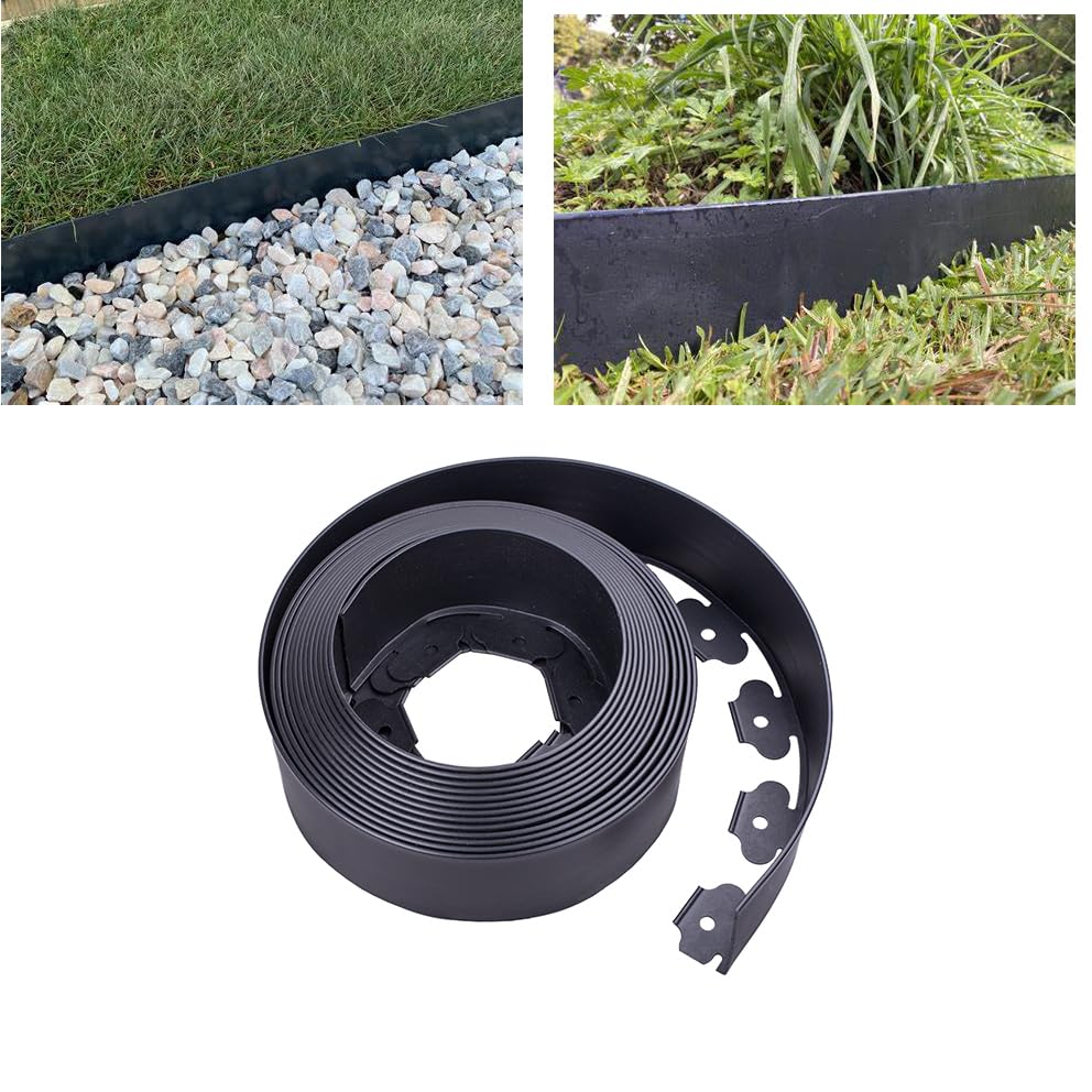 YANEYRIE edging installed around flower bed showing tidy separation benefit