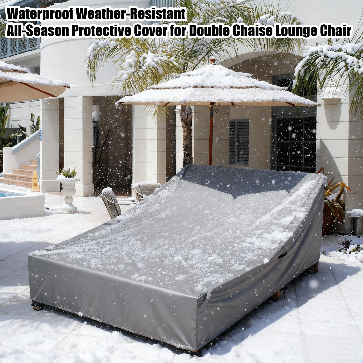 YANGSHILEI cover installed on double chaise lounge in backyard, keeps lounge clean