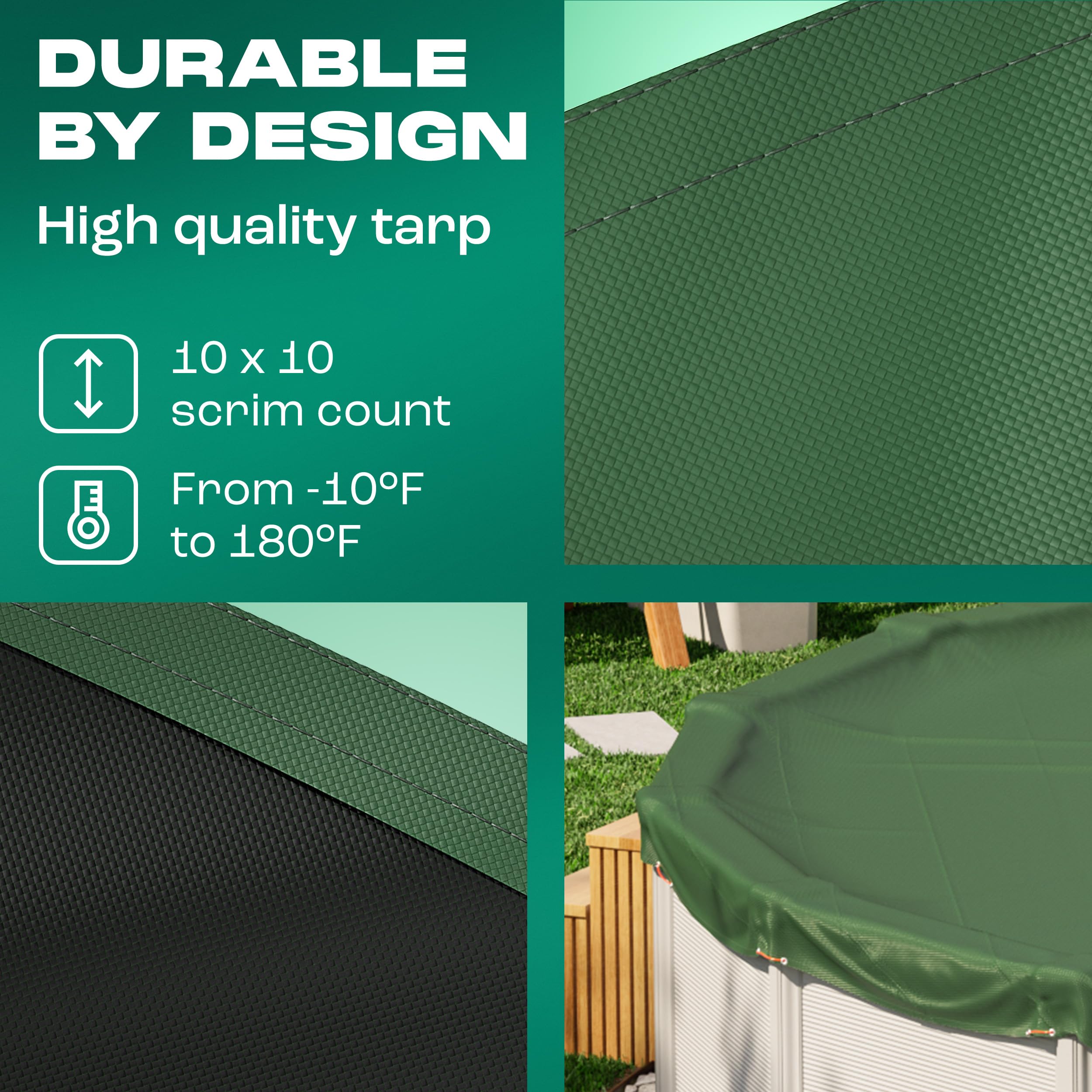 Yankee Emerald Series rust-resistant grommet and steel-core cable securing the cover reliably