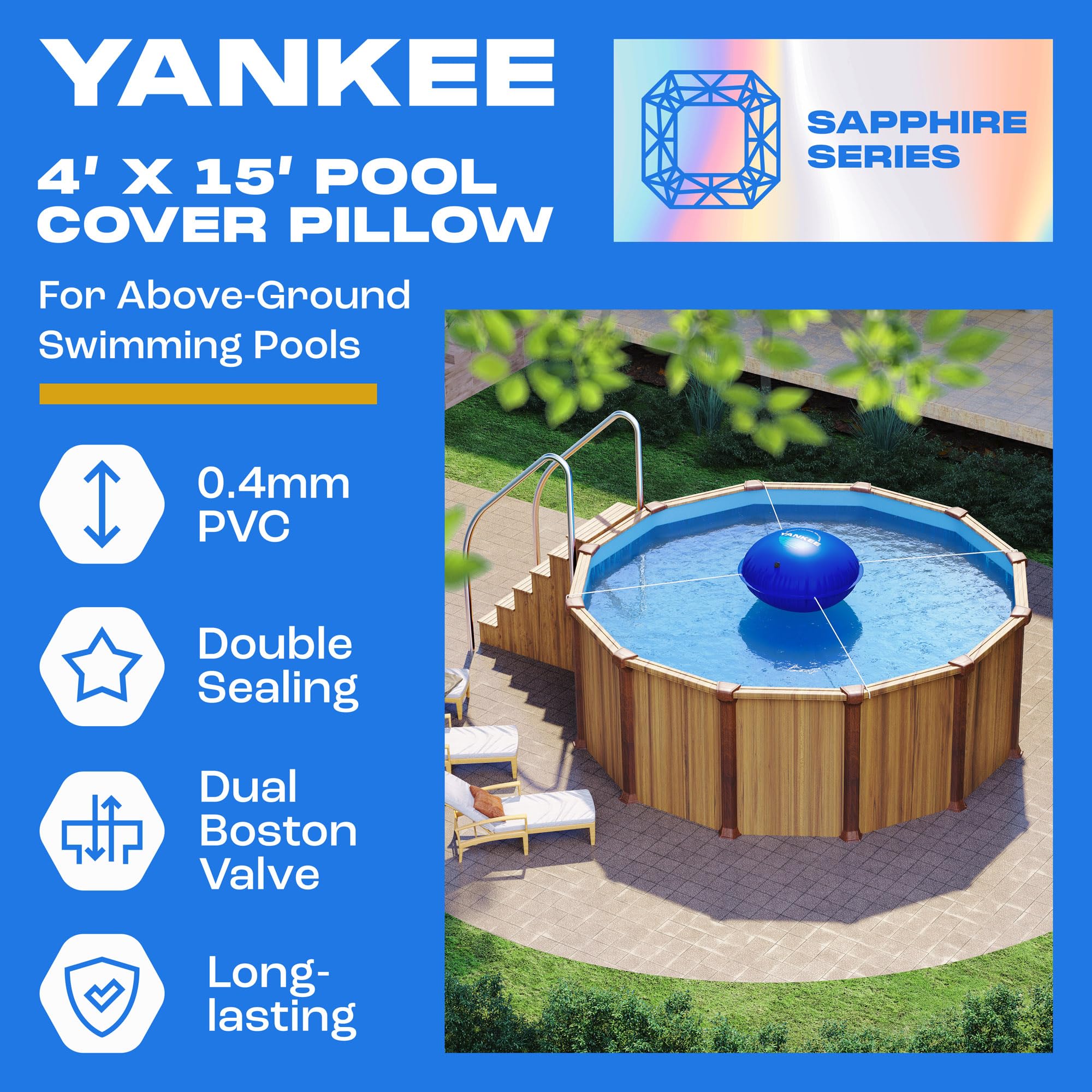 Yankee Pool Pillow in backyard winter scene illustrating durable all-season use