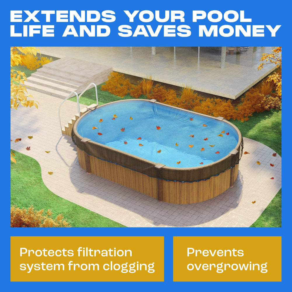 Yankee Pool net installed on oval pool protecting water from leaves