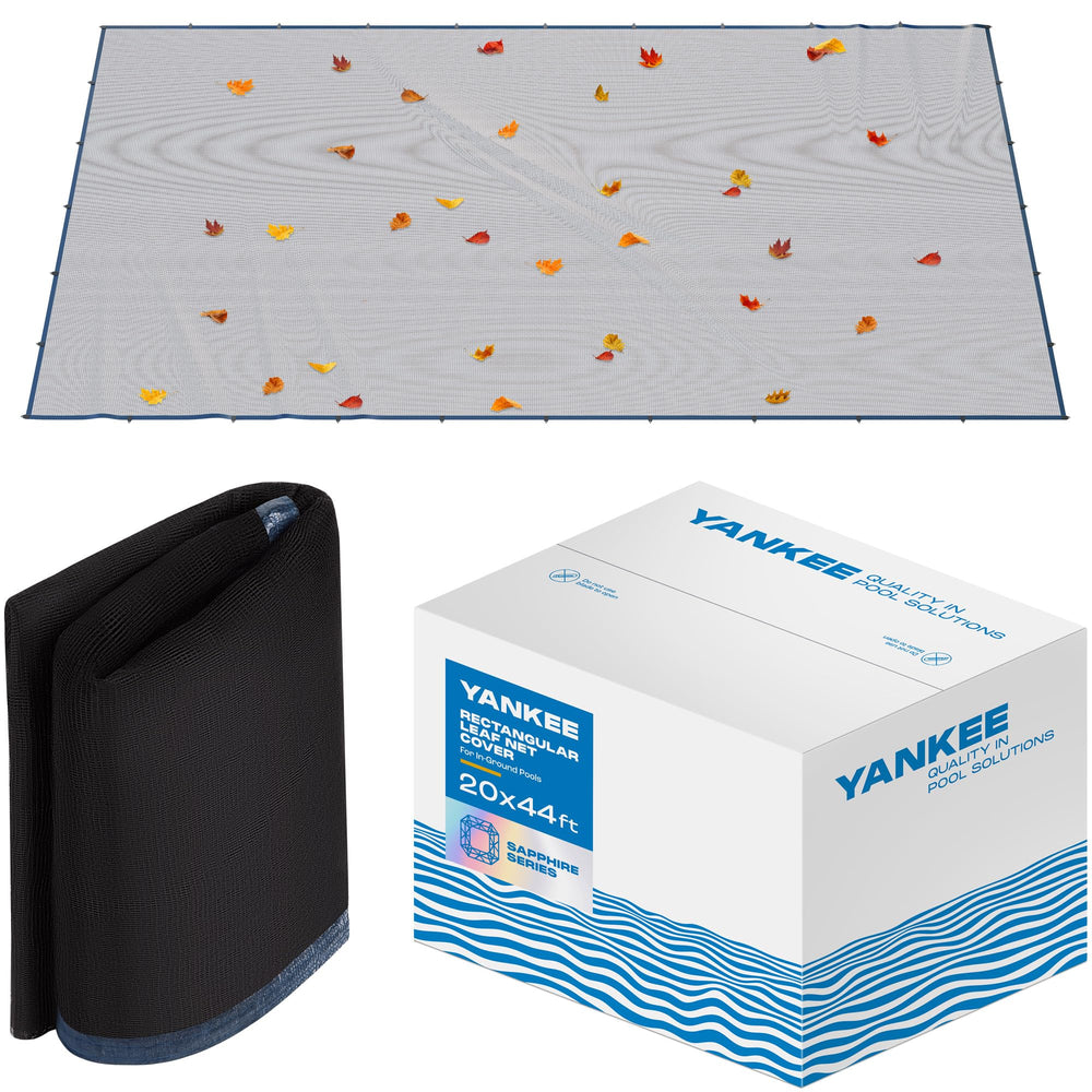 Yankee Pool front view of 20x44 ft leaf net showing full coverage and neat edges