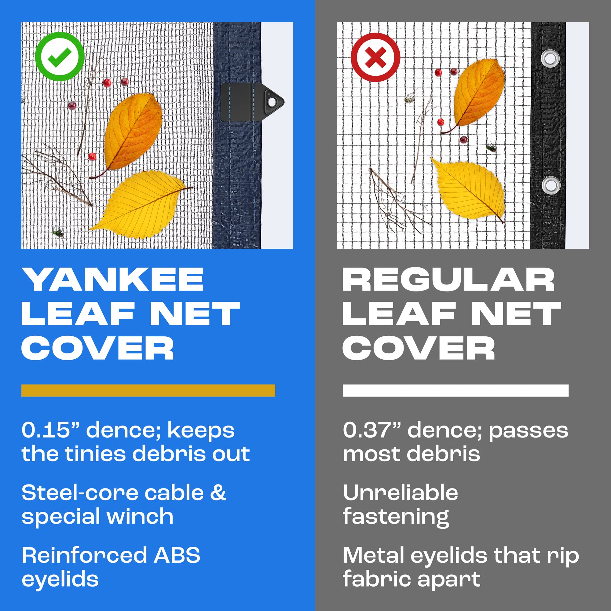 Yankee Pool net on backyard pool with fall leaves, simplifies maintenance
