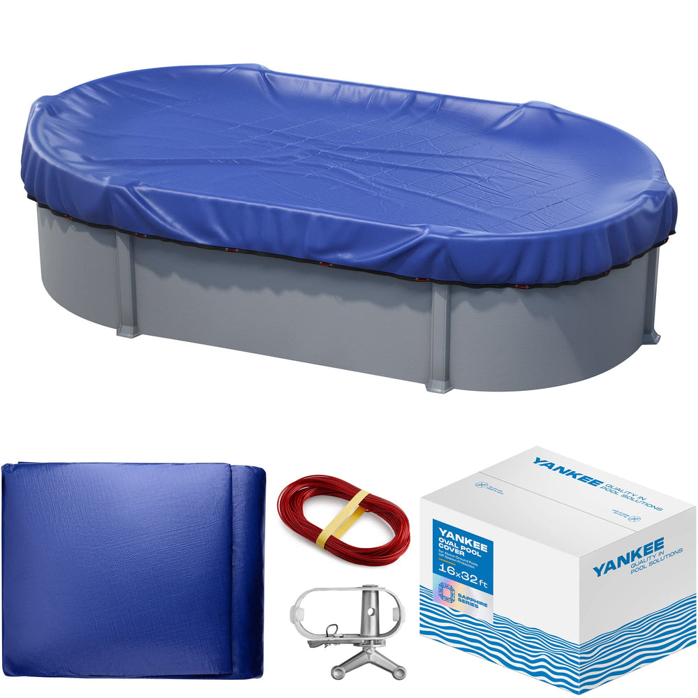 Yankee Pool Pillow front packaging showing oval 16x32 cover and benefit of durable protection