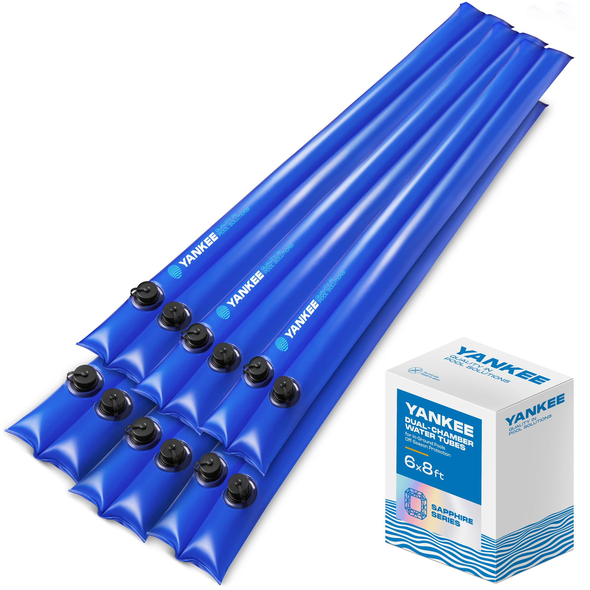 Yankee Pool Pillow front packaging showing 6-pack and specs for durable winterizing