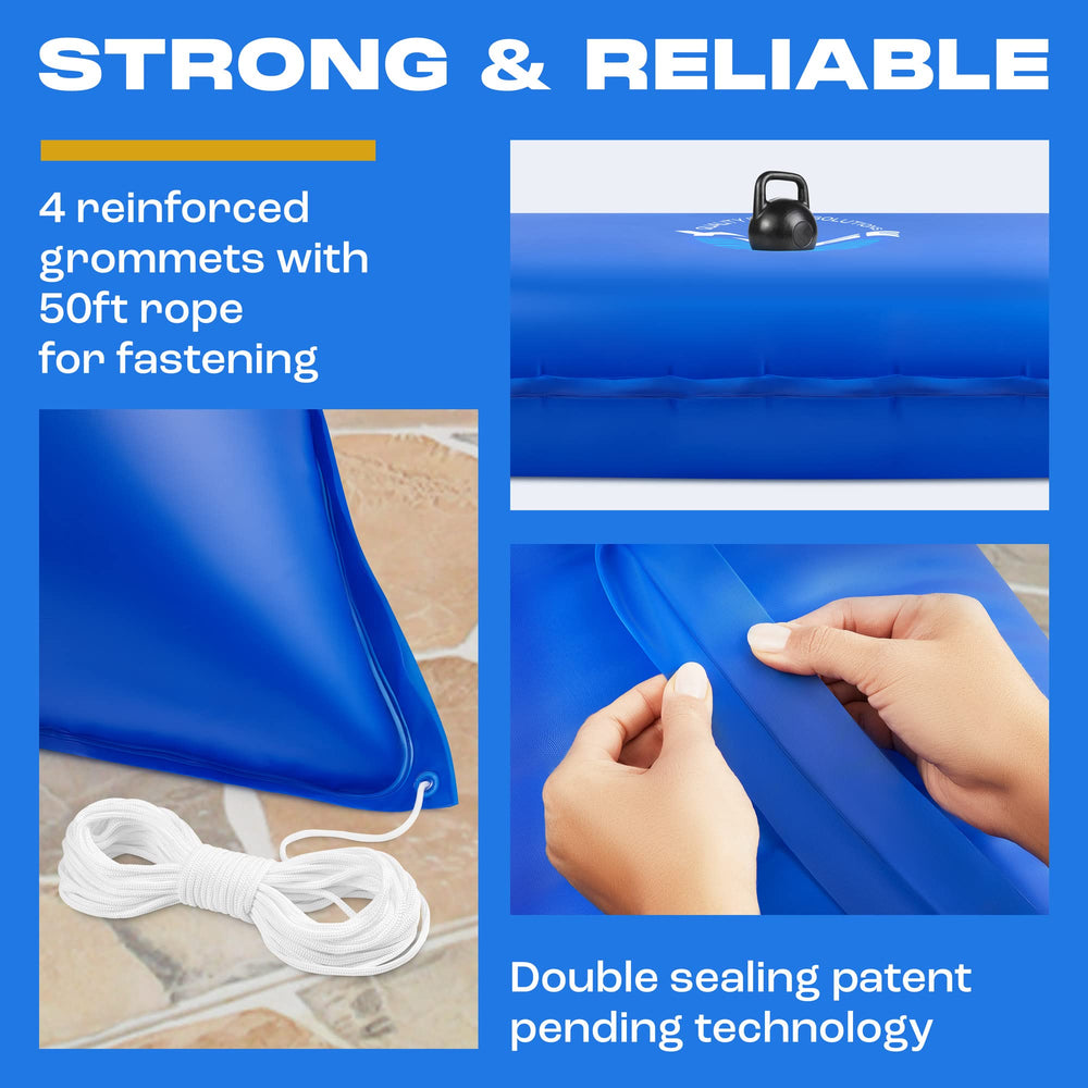 Yankee Pool Pillow positioned at pool center cushioning cover from ice pressure