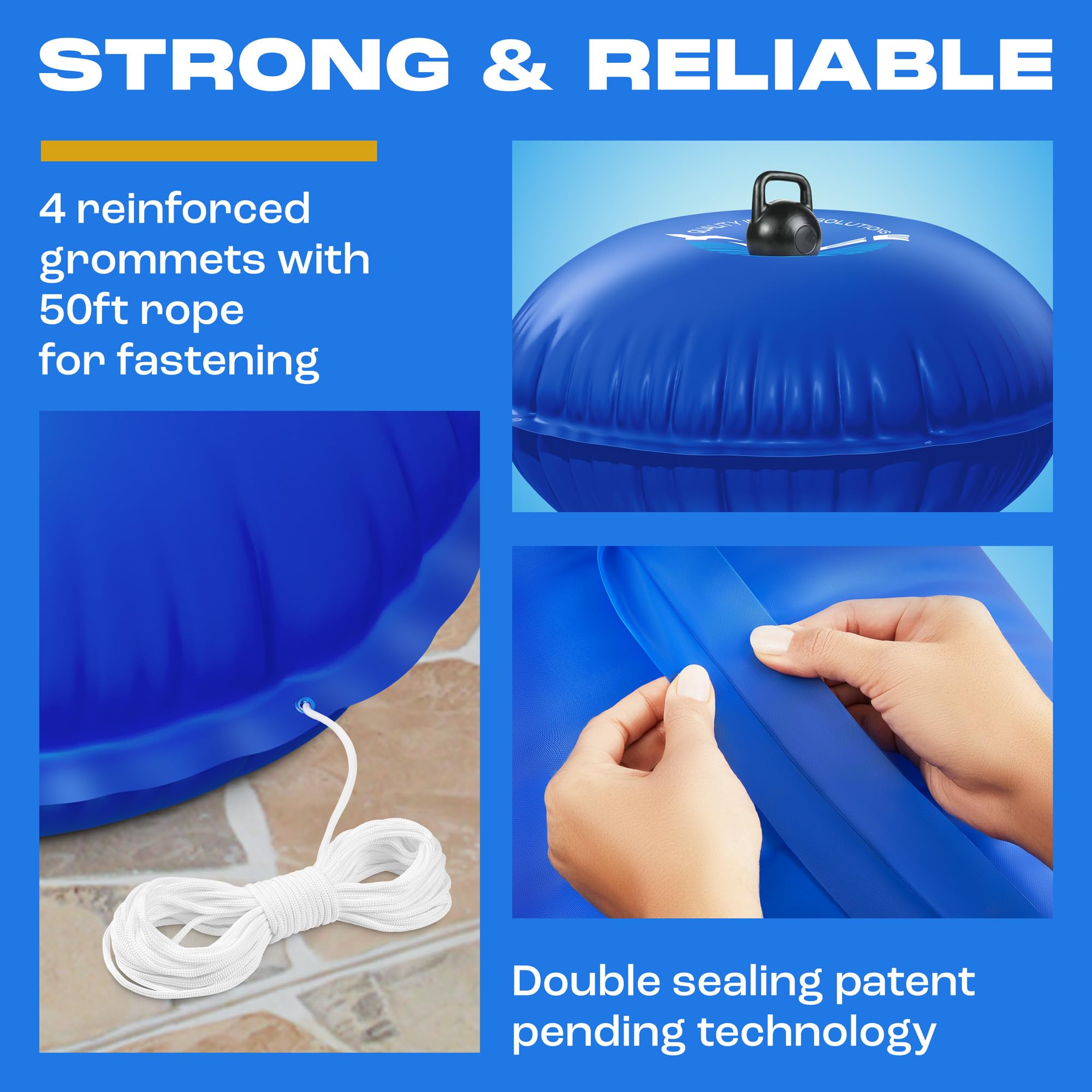 Yankee Pool Pillow installed under pool cover absorbing ice expansion and protecting walls