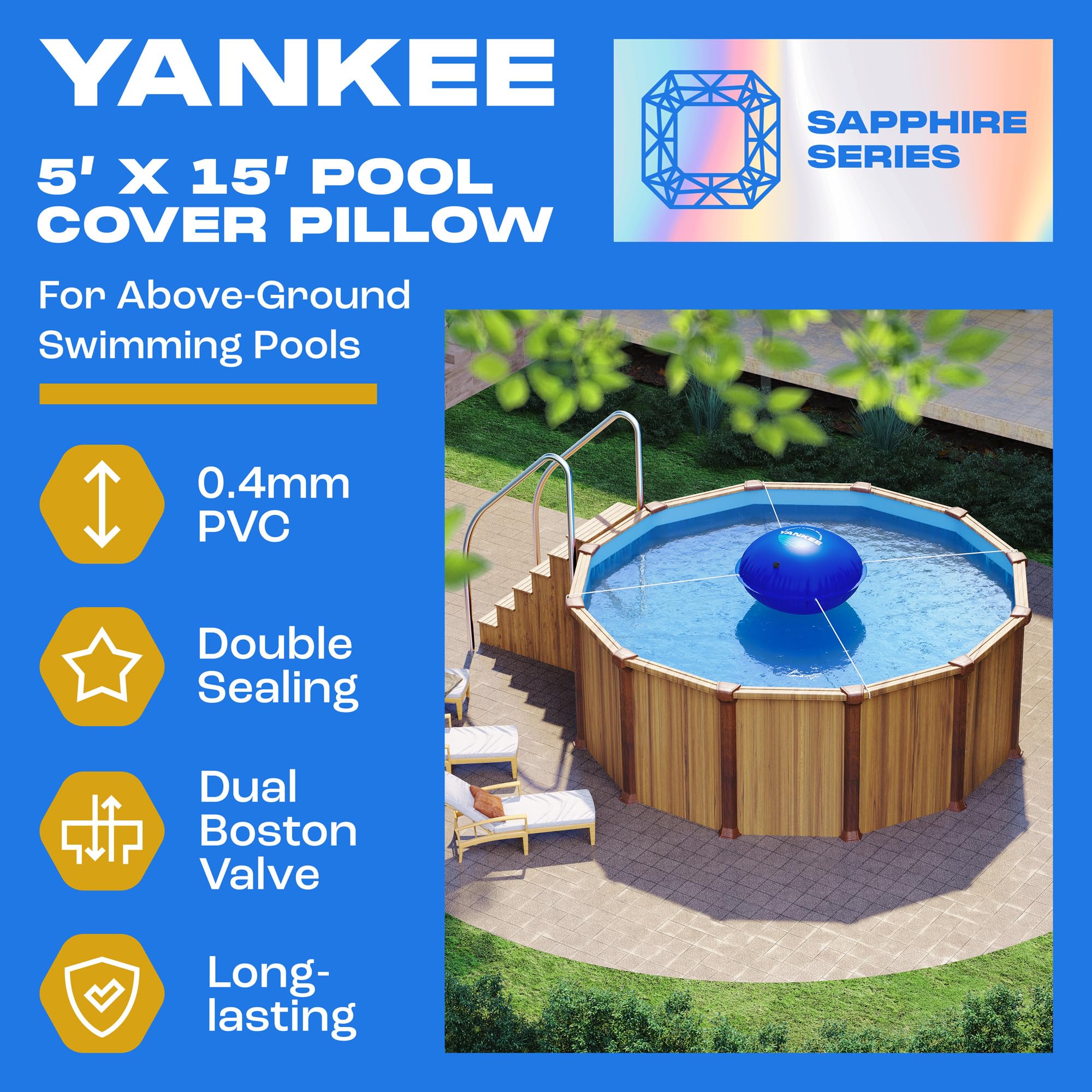 Yankee Pool Pillow in snowy backyard demonstrating winter protection benefits