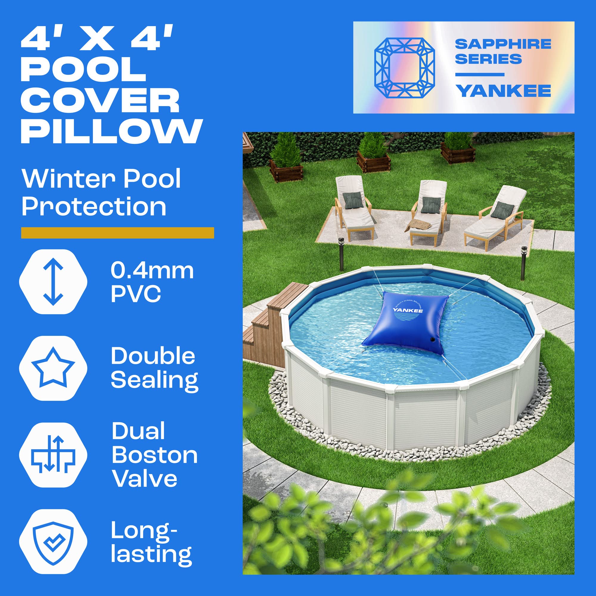 Yankee Pool Pillow in snowy backyard illustrating winter protection benefit