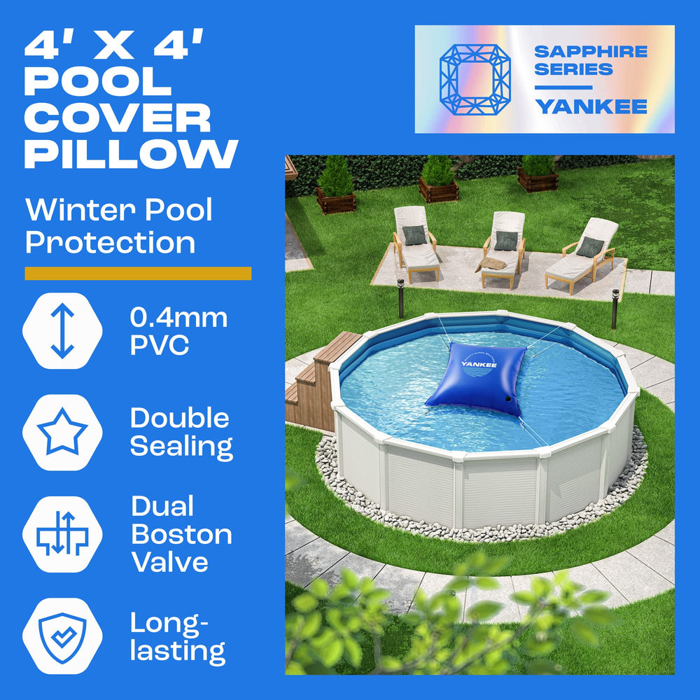 Yankee Pool Pillow in snowy backyard illustrating winter protection benefit