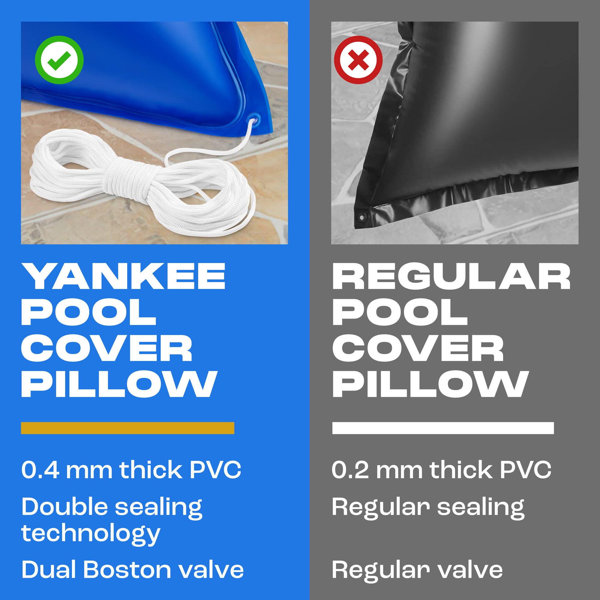 Yankee Pool Pillow next to a yard tool for scale demonstrating 4x15 size