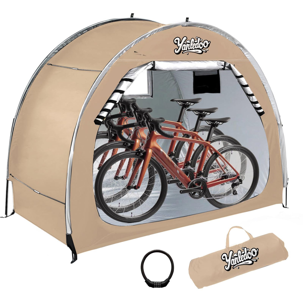 Yanledoo bike tent front view showing full entrance and storage convenience