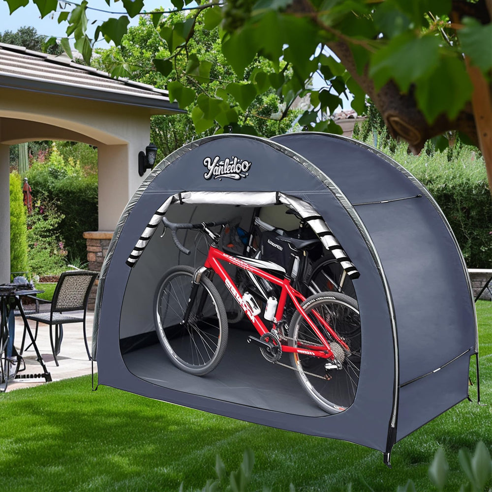 Yanledoo tent placed in garage protecting bicycles and freeing floor space