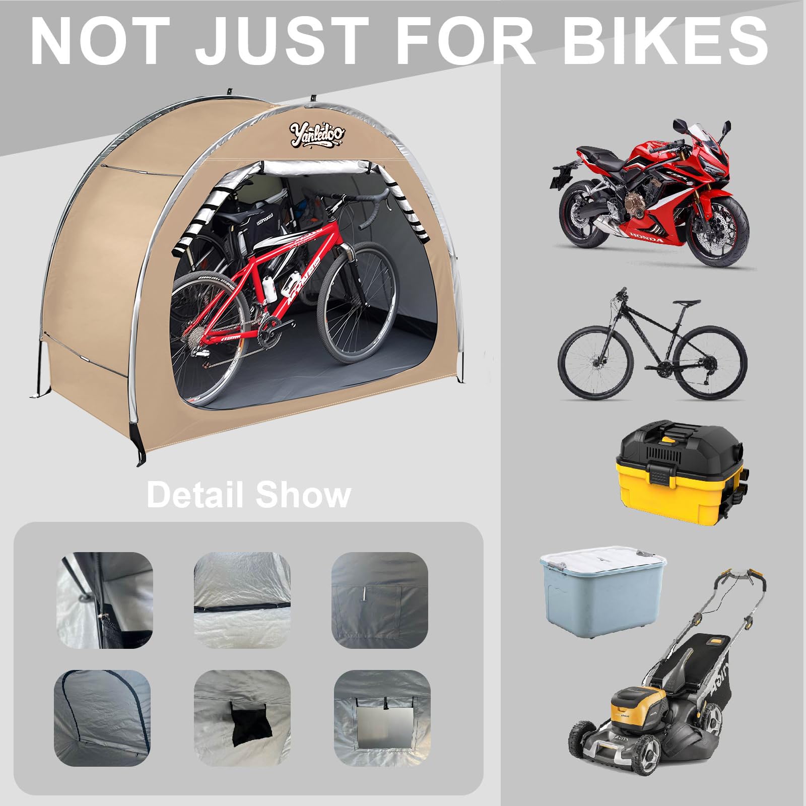 Yanledoo height and length scale next to adult bicycle showing fit