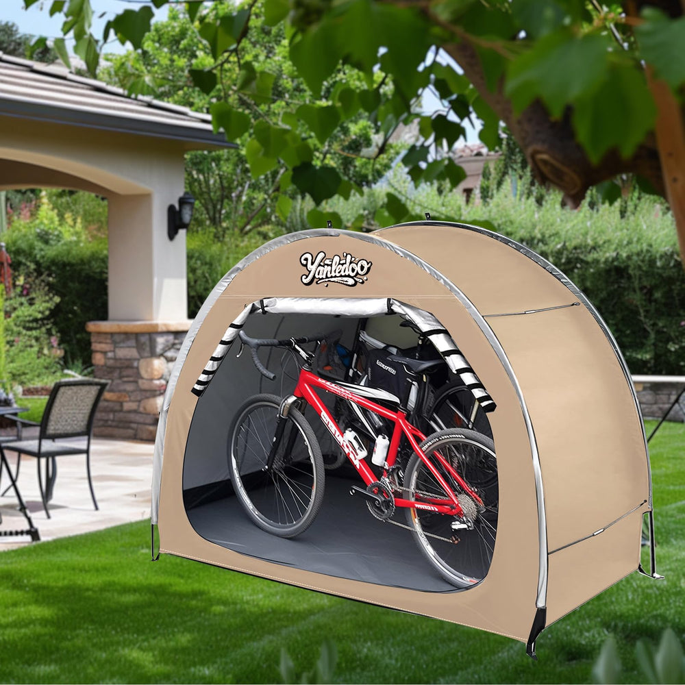 Yanledoo lifestyle backyard setup protecting bikes from rain and sun