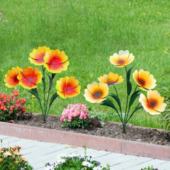Yaocom front view of two poppy stakes showing bright colors and curb appeal