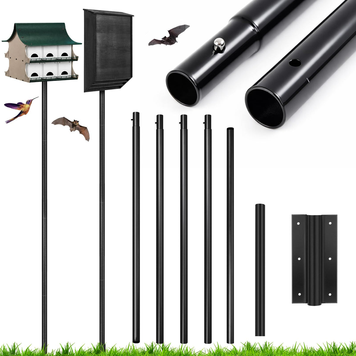 Yaocom pole fully extended showing secure mounting and increased bird access
