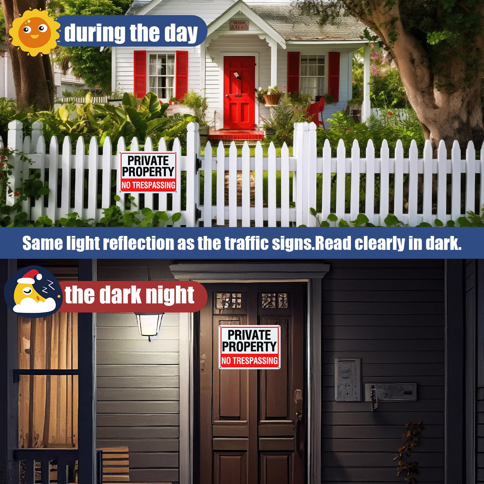 Yaocom sign on a lawn in a yard scene showing deterrent and curb appeal benefit
