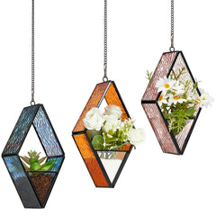 Yaomiao front view of three hanging terrariums showing colorful display benefits