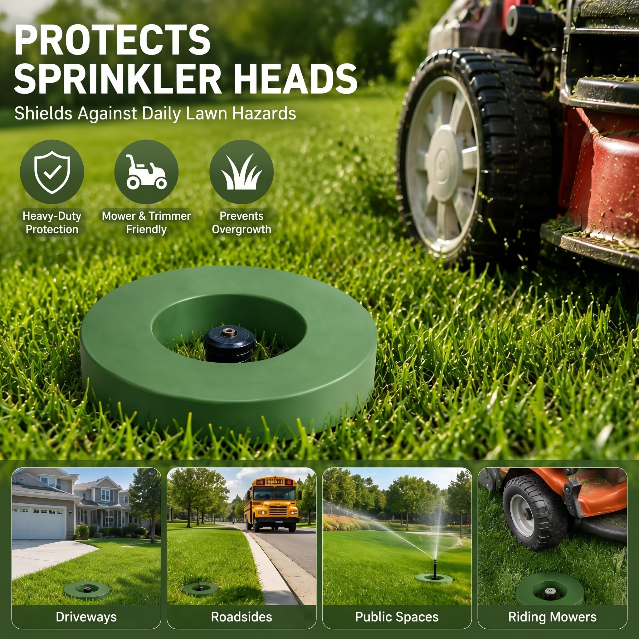 Yaomiao guard under a lawn mower wheel demonstrating impact distribution benefit