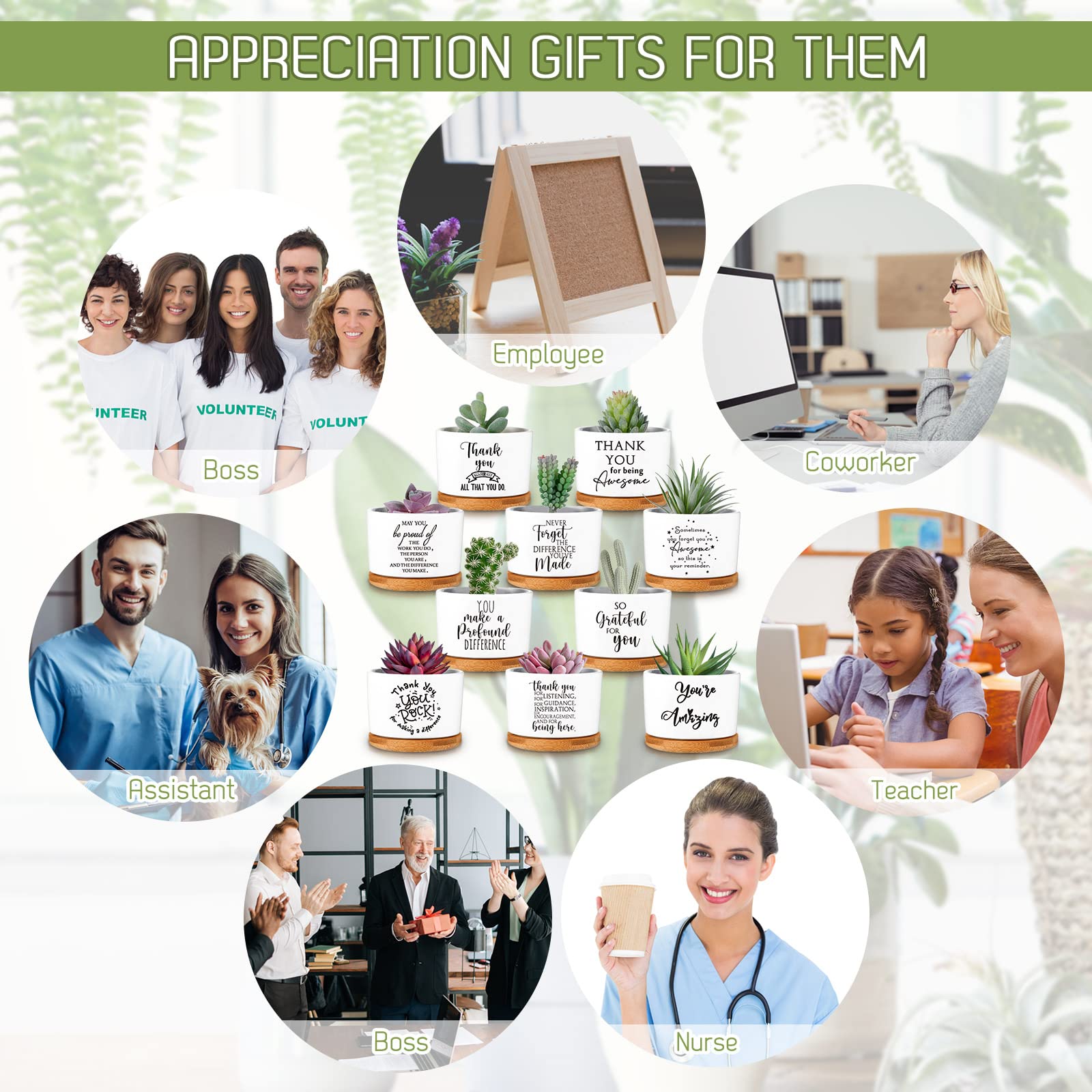 Yaomiao thank-you texts visible on pots conveying meaningful workplace appreciation