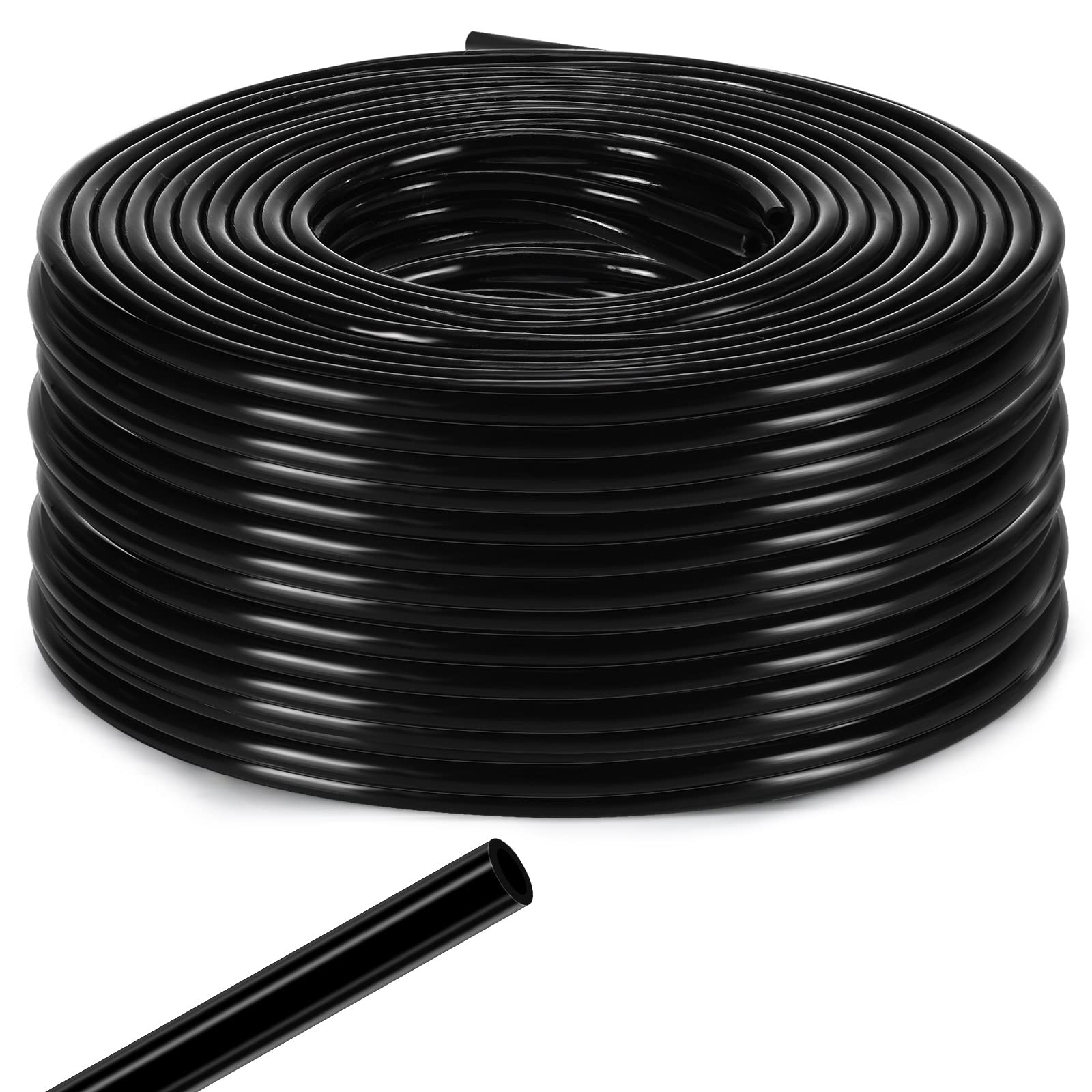 Yaomiao tubing roll front view showing compact black distribution hose and long length benefit