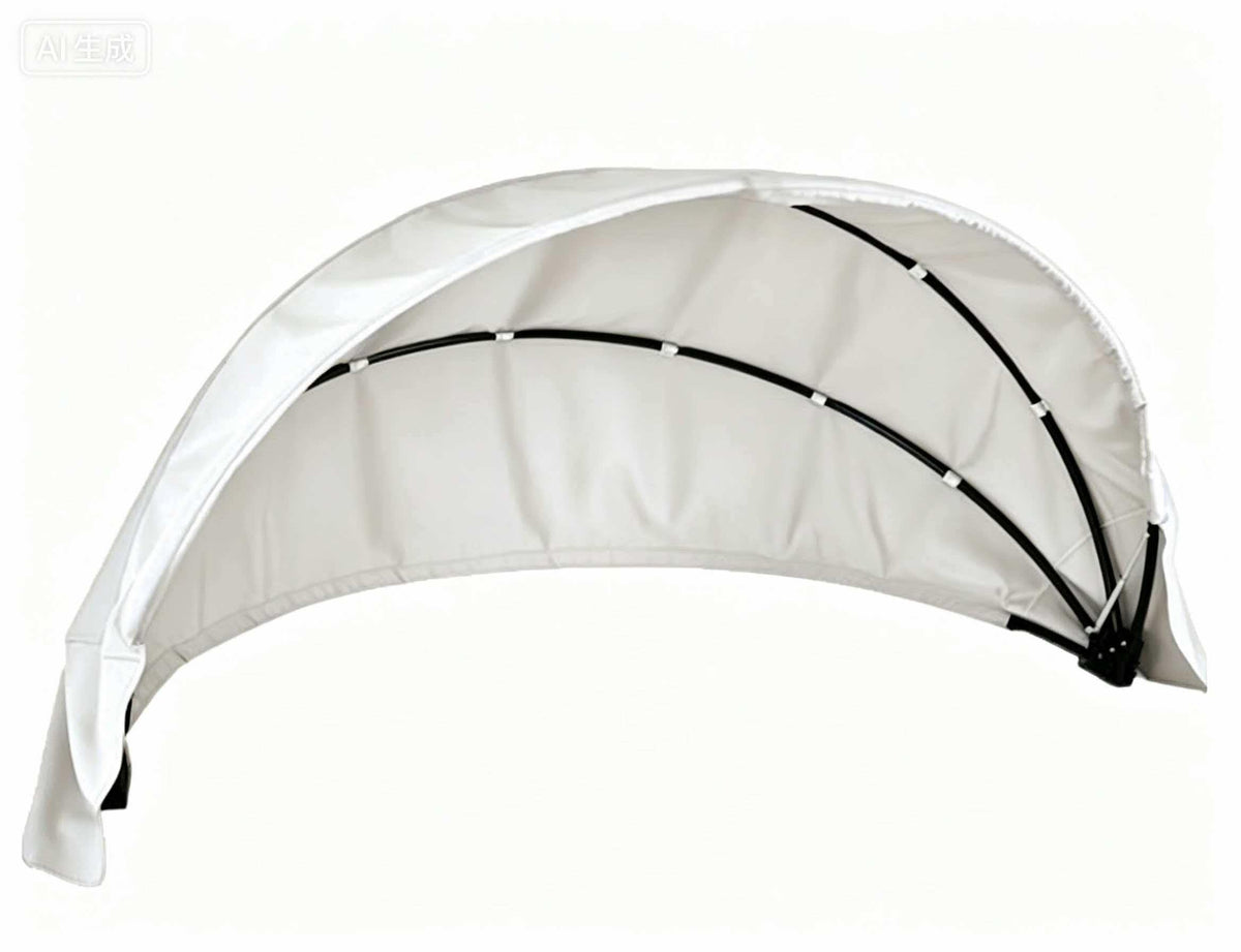 YAQSFGRZ front view of off-white outdoor daybed canopy showing full coverage and neat fit