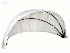 YAQSFGRZ front view of off-white outdoor daybed canopy showing full coverage and neat fit