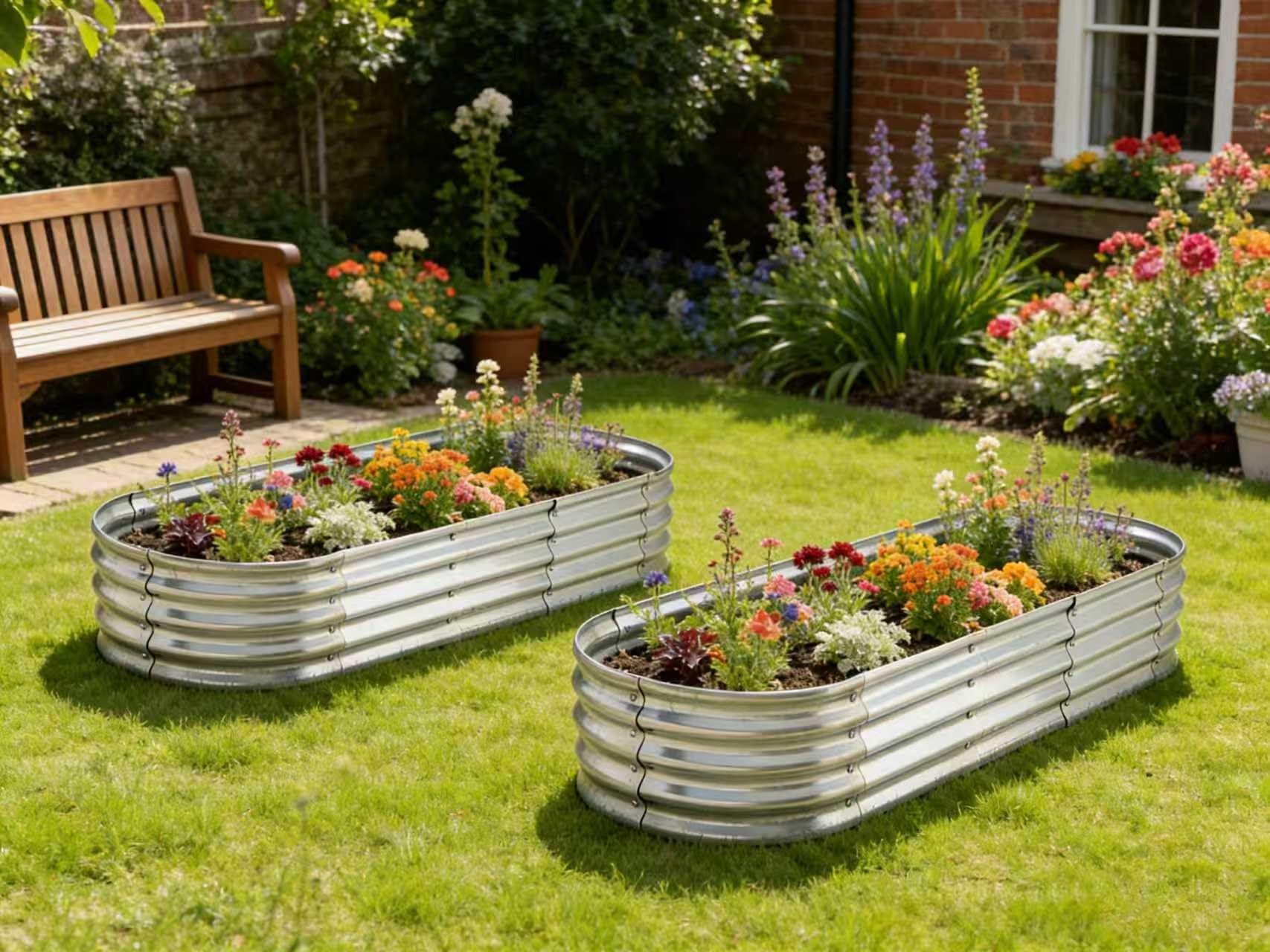 Yararday side view of assembled elevated planter demonstrating stable structure and neat edges