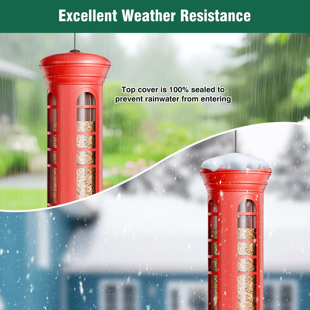 Yarbirder feeder next to ruler showing 3 lb capacity for longer fill intervals