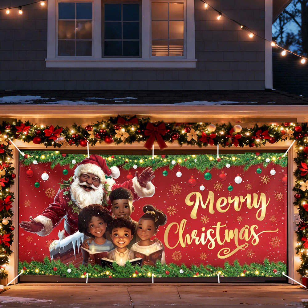 Yarcooly installed on garage door showing instant festive transformation