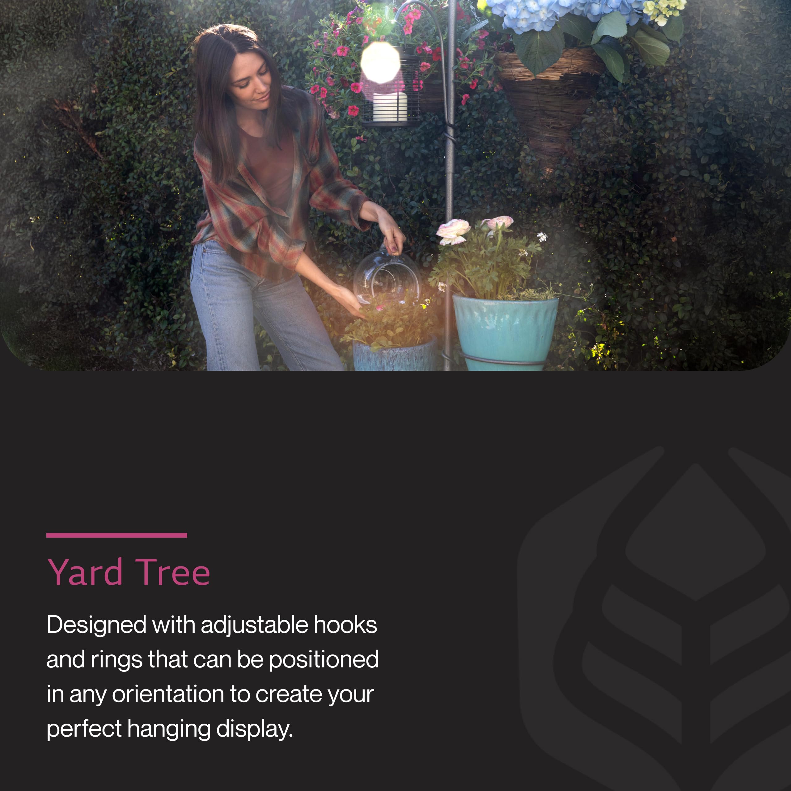 Yard Butler base closeup highlighting anti-tip weight and steady support benefit