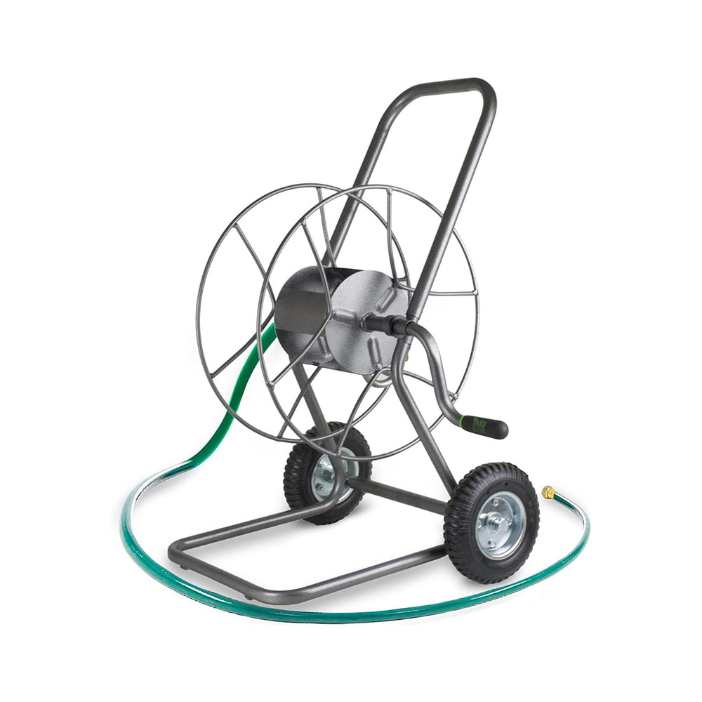 Yard Butler front view metal hose cart showing sturdy frame and easy portability