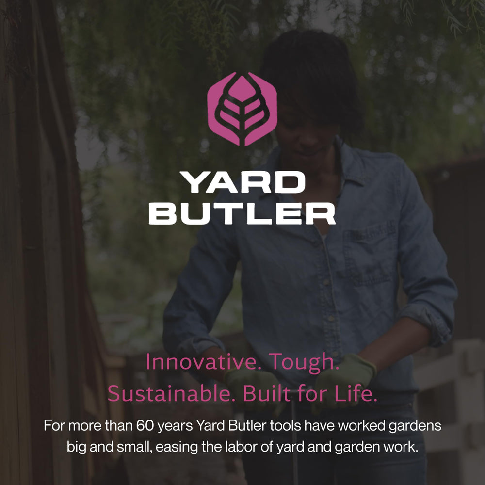 Gardener using Yard Butler ICA-36 aerating compost with reduced bending